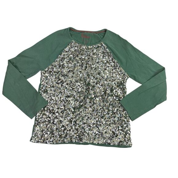 Boden Raglan Long Sleeve Sequin T-Shirt size 9-10 Sage Green - Picture 1 of 6